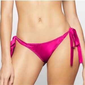 SKIMS HIGH SHINE SIDE TIE BIKINI PANTY RASPBERRY SMALL NWOT